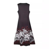 Fongt Sleeveless Dress Female Positioning Print Dress Bohemian Retro Long Dress