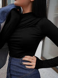 Sleeve Top White T-Shirts Women Basic Crop Top Autumn Pollover Solid Skew Neck T Shirt Streetwear Basic Black Y2K