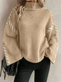 Fongt Casual Loose Knitted Sweater 2025 New High-Necked Color Design For Women