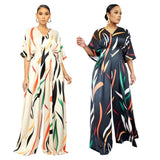 Temperament Women's Fashion Jumpsuit Printed Loose Shoulder Drape Wide Leg Trousers Printed Jumpsuit-Outfit