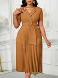 Fongt Sexy Short-Sleeved V-Neck Fashion Elegant Pressure Folding Large-Size High-Waisted African Dress