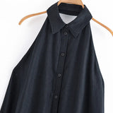 Fongt Homemade New Women's Classic Linen Hanging Neckless Dress 2731069