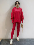 Fongt Autumn And Winter Women's Leisure Loose Long-Sleeved Collar Open Fork Tight Trouser Trouser Suit