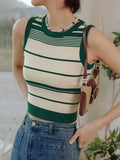 Striped Tank Women Slim Knitting Camisole Crop Tops Female Bodycon Knitted Tanks Sleeveless Short Tee shirts-Outfit