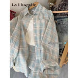 Fongt Blue Shirt Coat Women's Top 2025 Spring And Autumn New High-End Feel French Chic Loose Plaid