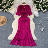 Fongt Woman Sexy Collar Short Sleeve Dress Female High-End Royal Sister Repair Hot Diamond Open Fork Long Fishtail Dress