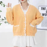 Long-Sleeved Knitted Cardigan V-Collar Warm Soft Style Design Feeling First Love Blouse Female Pink Soft Waxy Coat Autumn-Outfit
