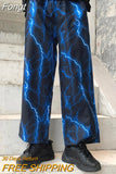 Women's Pants Spring New Lightning Pattern Elastic High Waist Women's Pants Loose Casual Beamed Pants Female Oversized