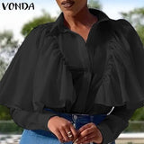 Shirts Long Sleeve Turn-down Collar Blouse 2022 VONDA Female Casual Blouse OL Shirts Blusas Tops Oversized Robe