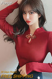 Chinese Style Tops Vintage Button Long Sleeve Pullover Knitted Sweater 2023Autumn Winter Elegant Elasticity
