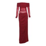 Fongt 2025 New Women's Temperament Sexy Shoulder Mesh Perspective Long Dress Dress Woman