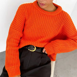 Sweater Streetwear Knitted Solid Ladies Sweater Elegant Jumper Long Sleeve O-neck Pullover Pink Top Winter Autumn