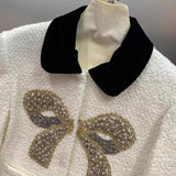Quality French Vintage Small Fragrance Tweed Jackets For Women 2024 Autumn Winter Fashion Bow Patchwork Coat Luxury