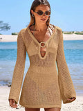 Fongt Beach Dress Sexy Ring Hollow Knitted Long Sleeve Bikini Sunscreen Women