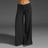 2023 ZANZEA Vintage Elegant Wide Leg Pants Women's Summer Trousers Button Front Zip Turnip Causal Turnip Pantalon 7 703-0-Outfit