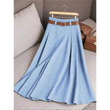 Fongt Women's Spring And Autumn Solid Color Casual Bvy Skirt With Belt