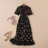 Fongt Dress French Strawberry Two-Color Sequin Dress Net Yarn Folded Dress