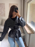 Fongt 2025 Autumn New Fashion High-End Collar Collar With Leather Coat