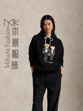 Fongt Women's Embroidered Cartoon Bear Doll Long-Sleeved Collar Knitted Sweater