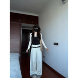 Fongt Rice White Temperament Spliced High-Waisted Casual Pants Women Spring New Small Loose Broad Legs Long Trousers