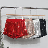 Fongt Shooting Babes Shiny Shiny Splicing Loose Waist Shorts Design Feel Thin Broad Leg Hot Pants 9053