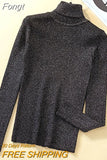 Quality Warm Women Sweater Shiny Turtleneck Pullover Sweaters Fashion Slim Knitted Tops Female Jumper 2023 Autumn