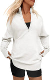 Fongt Hot Style Women's Long Sleeve Half Zipper V-Neck Casual Rib Knit Sweater Women's