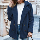 Solid Color Women Winter Spring Loose Warm Coat High Quality Teddy Fleece Button Jacket Female Casual Veste Femme