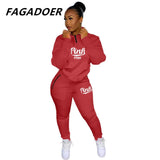 Winter Tracksuits Two Piece Set Pink Letter Print Solid Casual Outfits Zip Sweatshirt + Pockets Pants Set Women Sweat