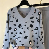 Print Knitted 2 Piece Sets For Women Casual Loose V-neck Sweater Pullovers Outfits And Contrast Color Harem Pants