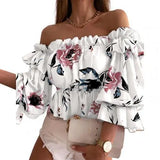 Off Shoulder Colorful Pleated Ladies Flare Sleeve