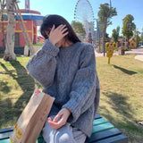 Fongt Winter Korean Version Loose Joker Knit Sweater Coat Tide Languid Lazy Wind Student Restore Ancient Ways Mahua Pure Color Add Thick Sweater Female-Outfit