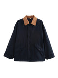 Fongt 2025 New Women's Retro Casual Clip Long-Sleeved Collage Splicing Buckle Jacket Jacket