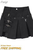 Dark Sexy Gothic Mini Skirts Black Grunge Punk Style Pleated High Waist Women Skirt With Rivet Patchwork Fashion