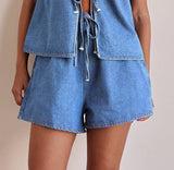 Fongt Summer Fashion Casual Sleeveless With High-Rise Women's Vests Denim Set Shorts