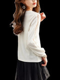 Fongt Collar Hollow Lace Texture Top T2025 Spring New Fashion Temperament Knitted Long-Sleeved T-Shirt Tide
