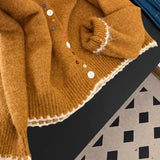 Fongt Retro Wavy Collar Color Button Design Knitted Cardigan Women Loose Soft-Creative Sweater Jacket Autumn