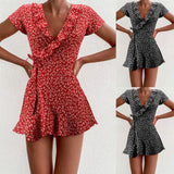 Fongt Summer Dress V Neck Flounce Type Tie A Line Show Thin Dress-Outfit