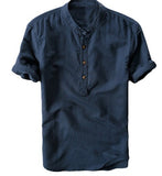 Fongt Summer Travel Holiday Men's Leisure Simple Small Fresh Linen Shirt Thin Solid Color Short-Sleeved Leisure