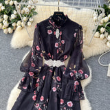 Fongt Elegant Dress Women 2025 New Fashion Set To Collect Waist Thin Temperament Print Chiffon Over-Capped Skirt