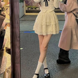 Summer New Two Piece Sets Elegant Velvet Lace Square Collar Slim Fit Tops Women+ Y2k High Waist Ruched A-line Skirts-Outfit