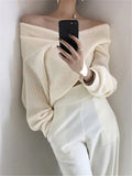 2022 V-Neck Pull Sexy Off Shoulder Sweater Knitted Korean Elegant Lady Winter Spring Women Pullover Jumpers