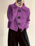 Fongt Women's Loose Korean Version Of Fashion Casual Big Collar Knitted Cardigan Coat