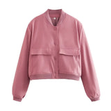 Fongt New Women's Fashion French Big Pocket Short Autumn Bomber Jacket Jacket