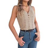 Shooting 2025 Spring And Summer Button V-Neck Emptiness Sleeveless Top Holiday Knitwear Women's