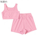 Fashion Casual Soft Cotton Stretch Slim Women Two Piece Set Summer Simple Solid Club Street Home Wear Top and Shorts