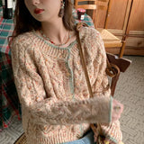 Fongt Version Qiu Dong 2024 New Knit Cardigan Coat Jacket Color Dot Twist Small Design Feeling Gentle Sweater Female-Outfit