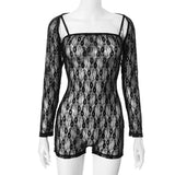 Fongt New Women's Hottie Fashion Lace Empty Long Sleeve Sumpension
