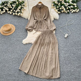 Fongt Simple Style Solid Temperament Suit Women's Spring Bubble Sleeve Strap Shirt + Tight Waist Slim Half Body Long Skirt