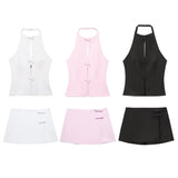Fongt New Hanging Neck Bows Decorated Solid Color Top 4772009